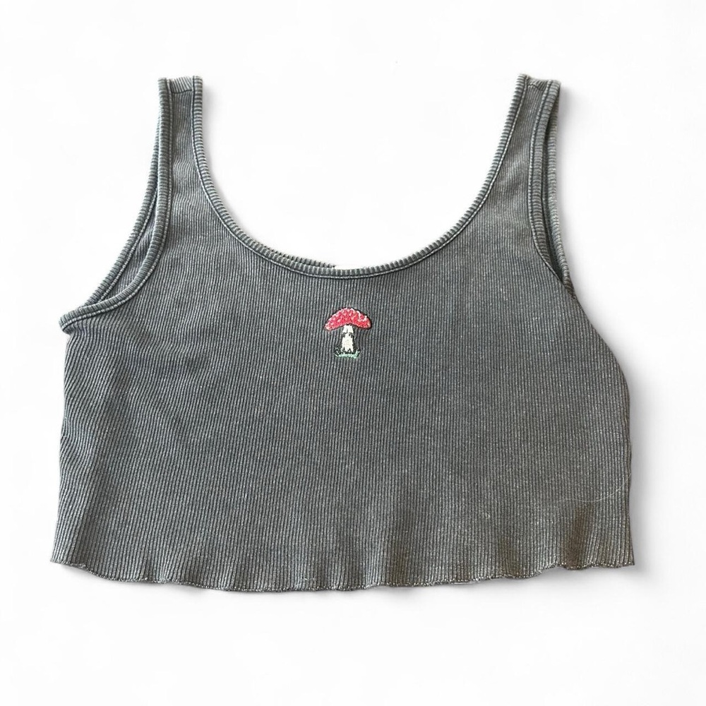Garage Gray Tank Top with Red Mushroom Embroidery